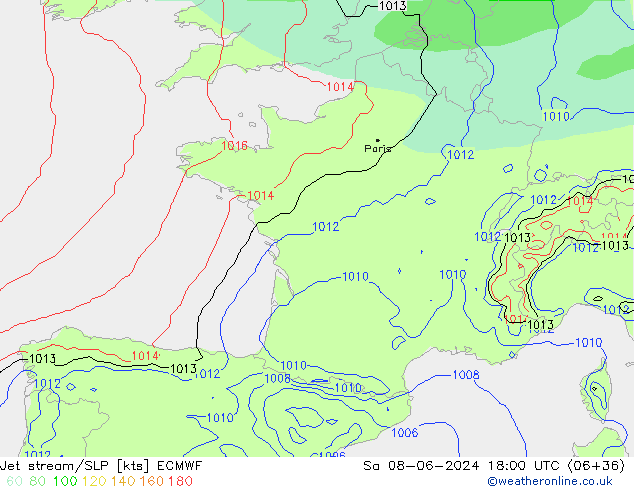 Jet stream/SLP ECMWF Sa 08.06.2024 18 UTC