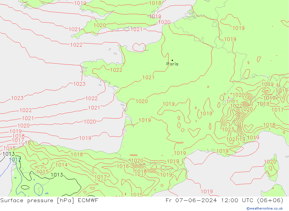 pressão do solo ECMWF Sex 07.06.2024 12 UTC