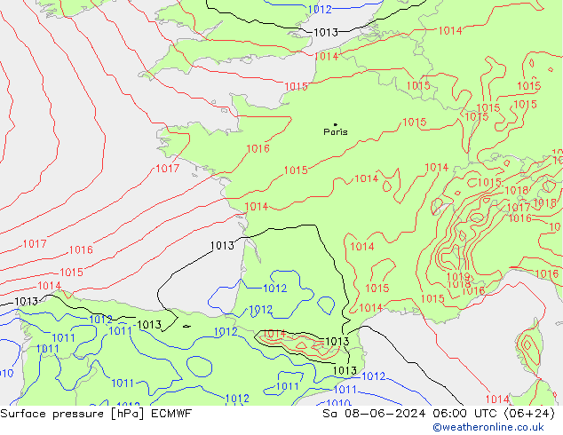 Luchtdruk (Grond) ECMWF za 08.06.2024 06 UTC