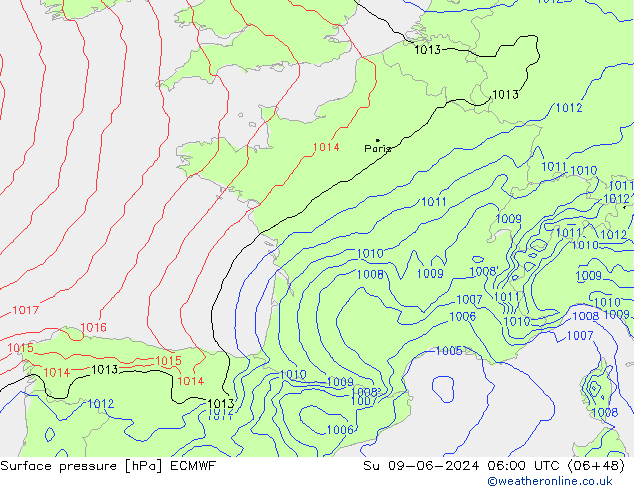 Yer basıncı ECMWF Paz 09.06.2024 06 UTC