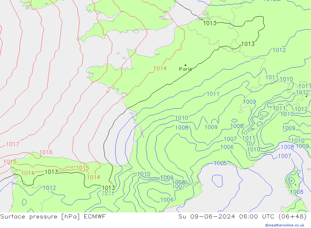 Pressione al suolo ECMWF dom 09.06.2024 06 UTC