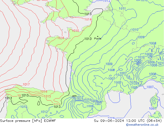 Surface pressure ECMWF Su 09.06.2024 12 UTC