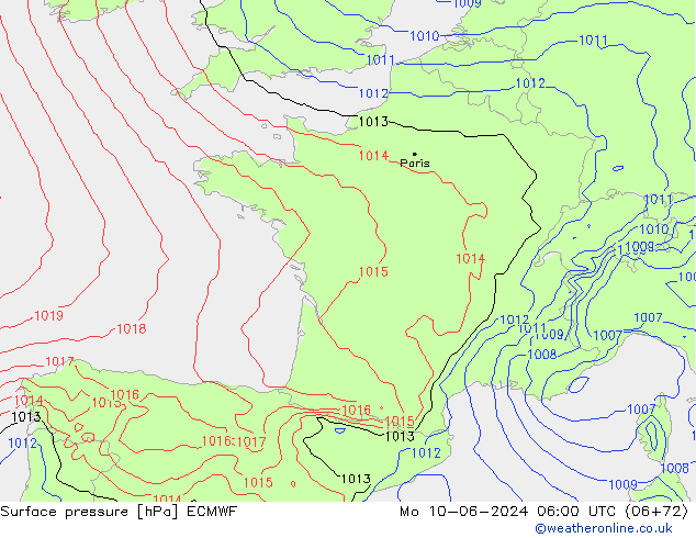 Bodendruck ECMWF Mo 10.06.2024 06 UTC