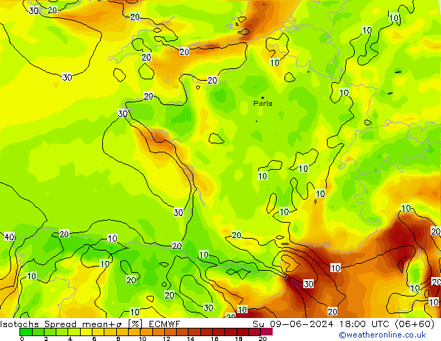 Isotaca Spread ECMWF dom 09.06.2024 18 UTC