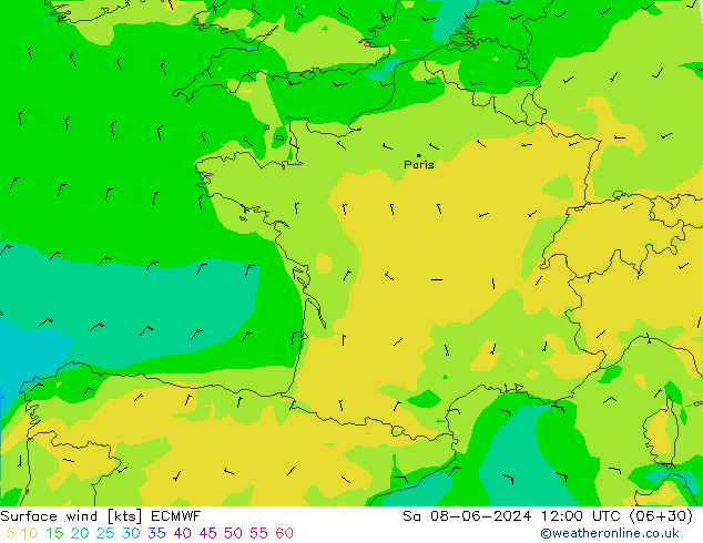 Vento 10 m ECMWF Sáb 08.06.2024 12 UTC