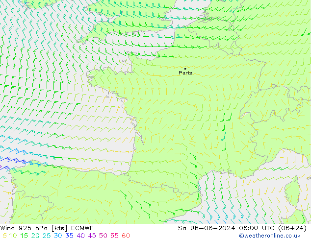 Vento 925 hPa ECMWF Sáb 08.06.2024 06 UTC