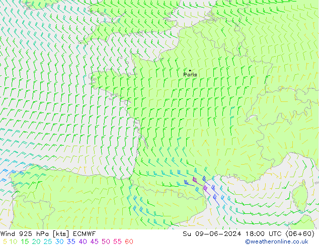 Wind 925 hPa ECMWF zo 09.06.2024 18 UTC