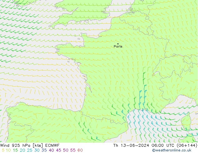 ветер 925 гПа ECMWF чт 13.06.2024 06 UTC