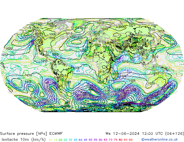 Isotachs (kph) ECMWF We 12.06.2024 12 UTC