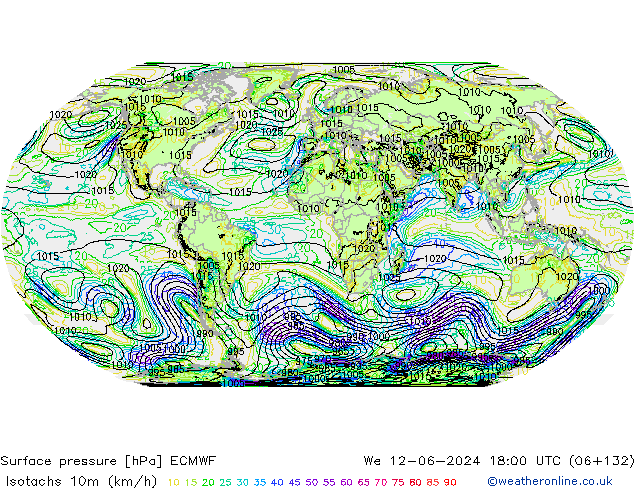 Eşrüzgar Hızları (km/sa) ECMWF Çar 12.06.2024 18 UTC