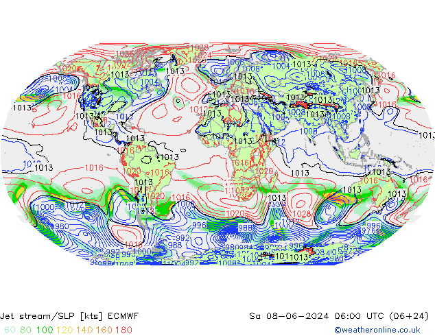 Jet stream ECMWF Sáb 08.06.2024 06 UTC