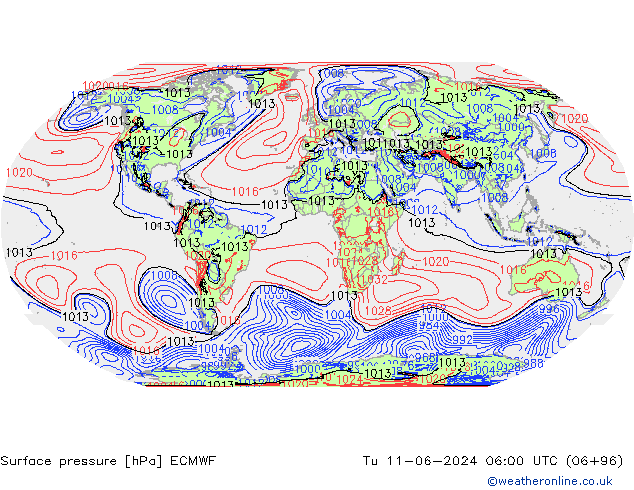 Presión superficial ECMWF mar 11.06.2024 06 UTC