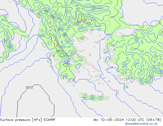 Pressione al suolo ECMWF lun 10.06.2024 12 UTC