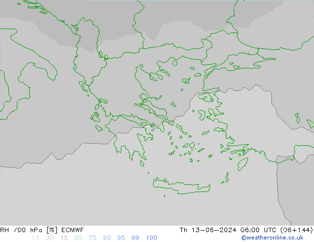 RH 700 hPa ECMWF Qui 13.06.2024 06 UTC