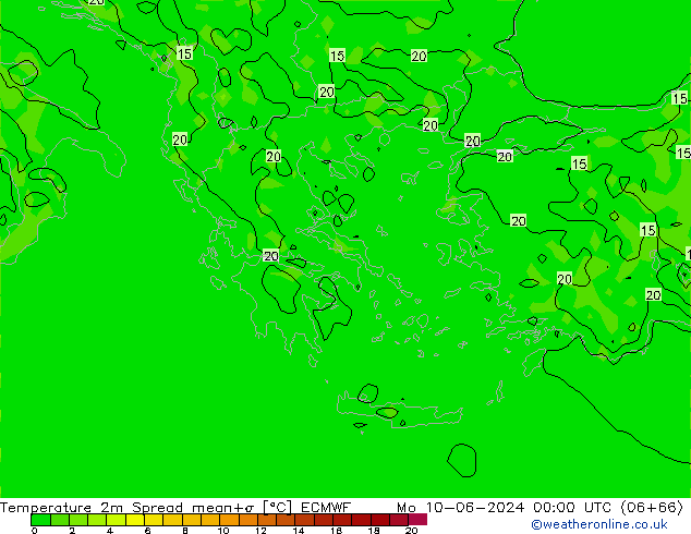 Temperatura 2m Spread ECMWF Seg 10.06.2024 00 UTC