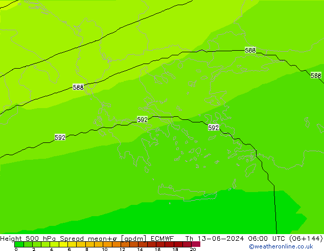 Height 500 hPa Spread ECMWF czw. 13.06.2024 06 UTC