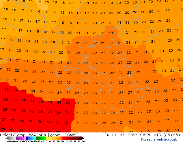 Yükseklik/Sıc. 850 hPa ECMWF Sa 11.06.2024 06 UTC