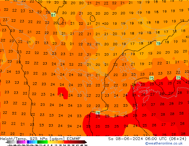 Height/Temp. 925 hPa ECMWF Sa 08.06.2024 06 UTC