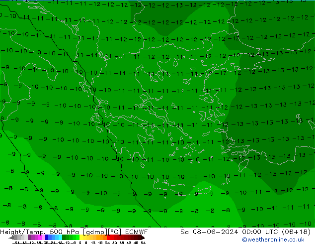 Height/Temp. 500 hPa ECMWF  08.06.2024 00 UTC