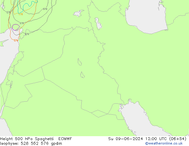 Height 500 hPa Spaghetti ECMWF Su 09.06.2024 12 UTC