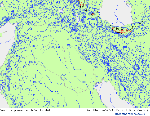 Surface pressure ECMWF Sa 08.06.2024 12 UTC