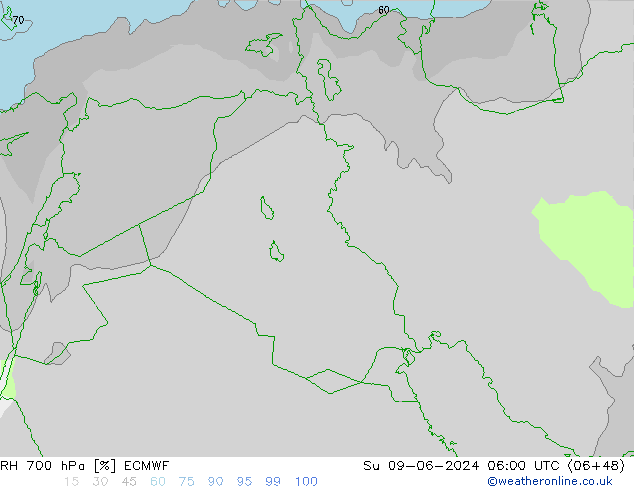 RH 700 hPa ECMWF Ne 09.06.2024 06 UTC