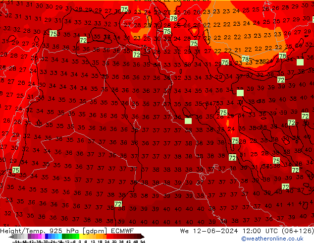 Hoogte/Temp. 925 hPa ECMWF wo 12.06.2024 12 UTC