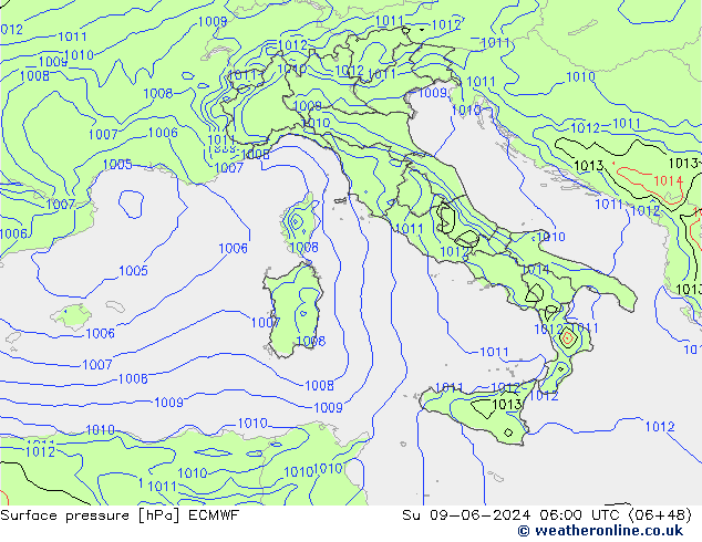 pression de l'air ECMWF dim 09.06.2024 06 UTC