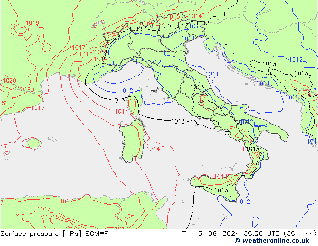 pressão do solo ECMWF Qui 13.06.2024 06 UTC