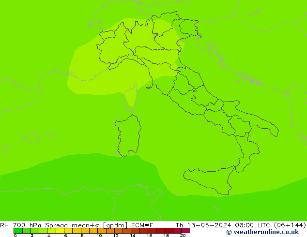 RH 700 hPa Spread ECMWF Th 13.06.2024 06 UTC