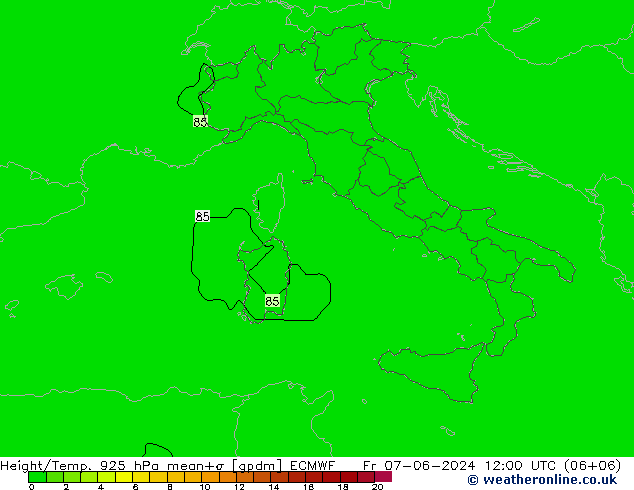 Height/Temp. 925 hPa ECMWF Fr 07.06.2024 12 UTC