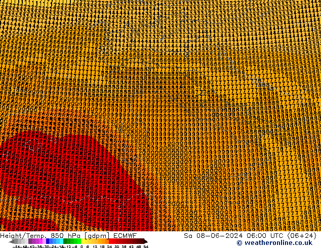 Géop./Temp. 850 hPa ECMWF sam 08.06.2024 06 UTC