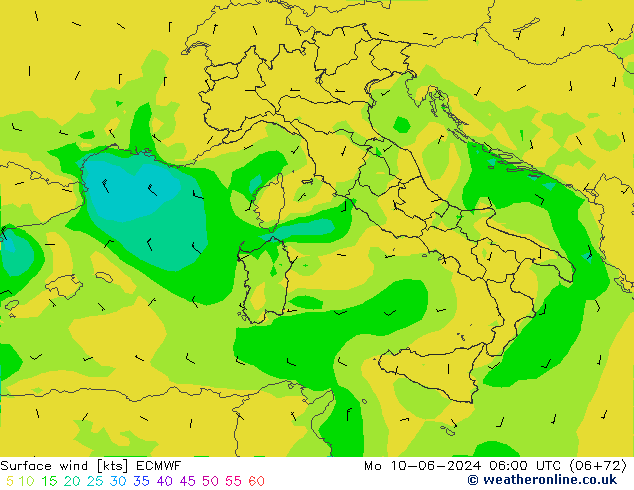 Bodenwind ECMWF Mo 10.06.2024 06 UTC