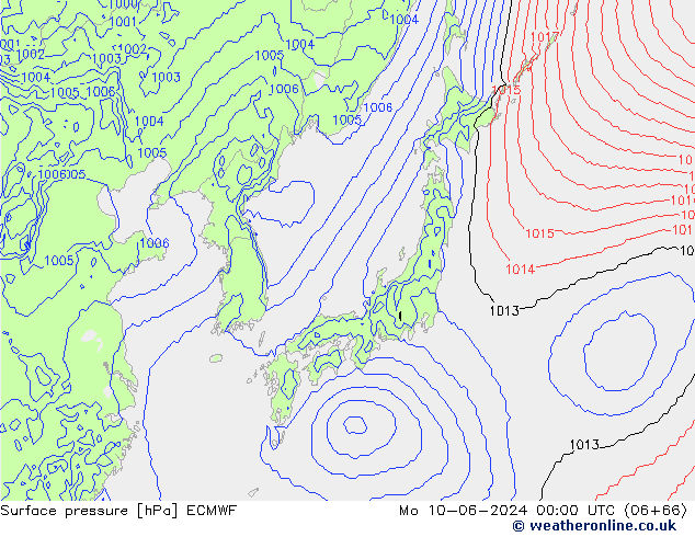 Atmosférický tlak ECMWF Po 10.06.2024 00 UTC