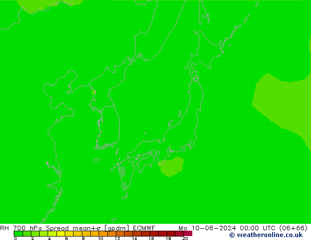 Humidité rel. 700 hPa Spread ECMWF lun 10.06.2024 00 UTC