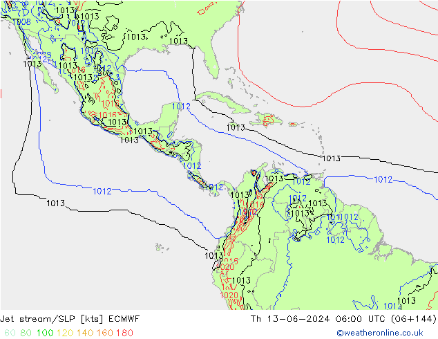 Corrente a getto ECMWF gio 13.06.2024 06 UTC