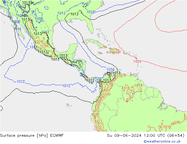 Atmosférický tlak ECMWF Ne 09.06.2024 12 UTC