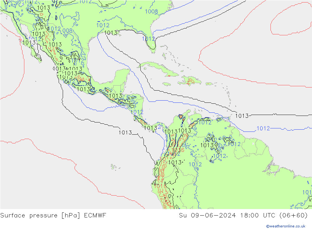 Presión superficial ECMWF dom 09.06.2024 18 UTC