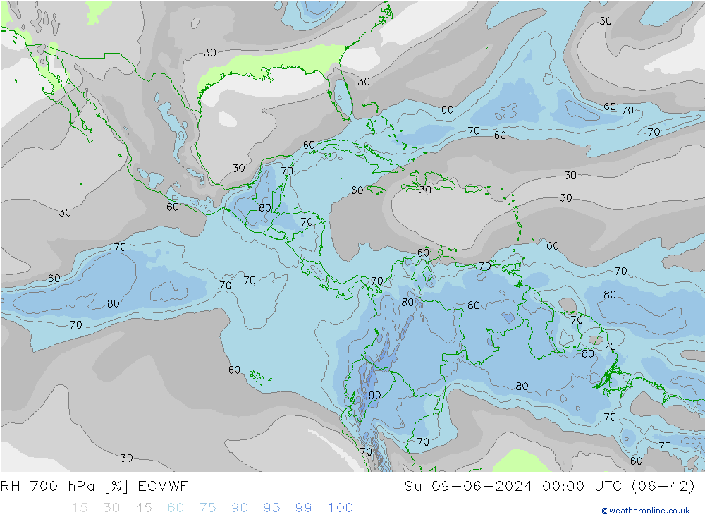 RH 700 hPa ECMWF Su 09.06.2024 00 UTC