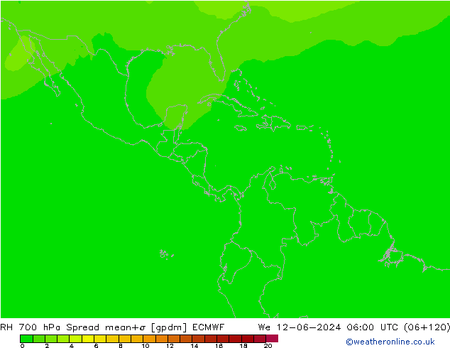 Humidité rel. 700 hPa Spread ECMWF mer 12.06.2024 06 UTC