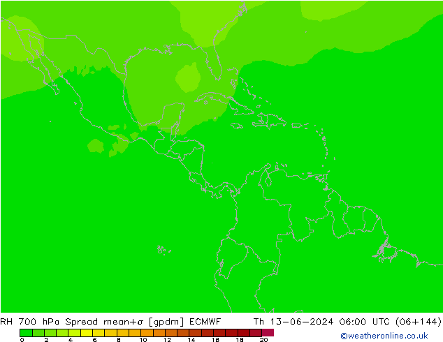 RH 700 гПа Spread ECMWF чт 13.06.2024 06 UTC