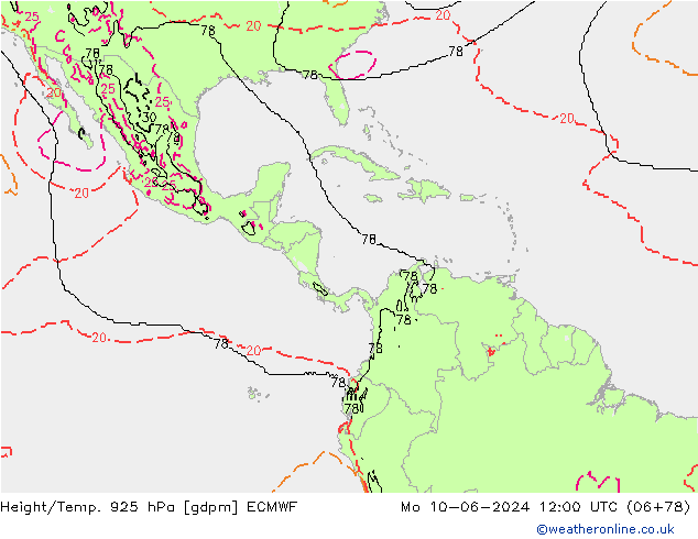 Géop./Temp. 925 hPa ECMWF lun 10.06.2024 12 UTC