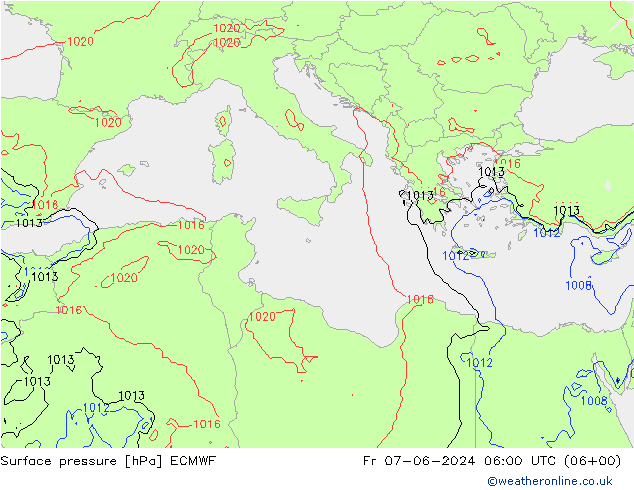 Presión superficial ECMWF vie 07.06.2024 06 UTC