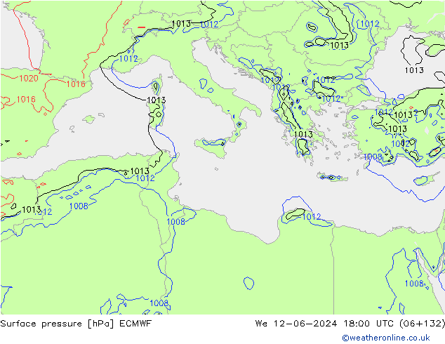 Atmosférický tlak ECMWF St 12.06.2024 18 UTC