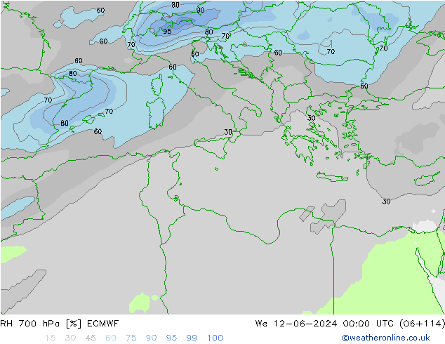 RH 700 hPa ECMWF Qua 12.06.2024 00 UTC