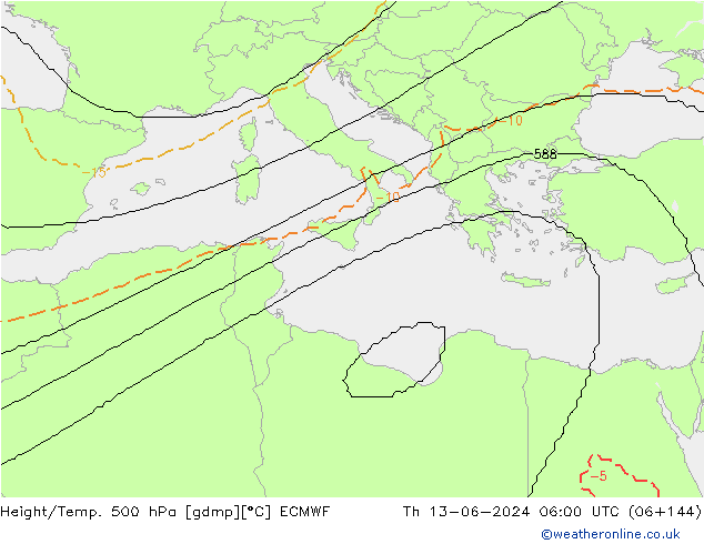 Geop./Temp. 500 hPa ECMWF jue 13.06.2024 06 UTC
