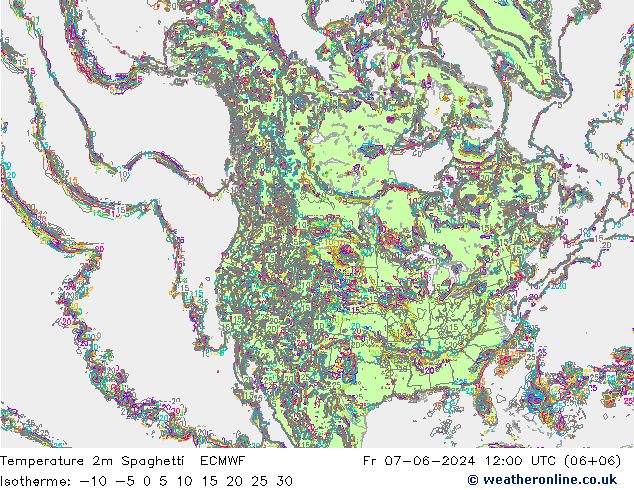 Temperature 2m Spaghetti ECMWF Fr 07.06.2024 12 UTC