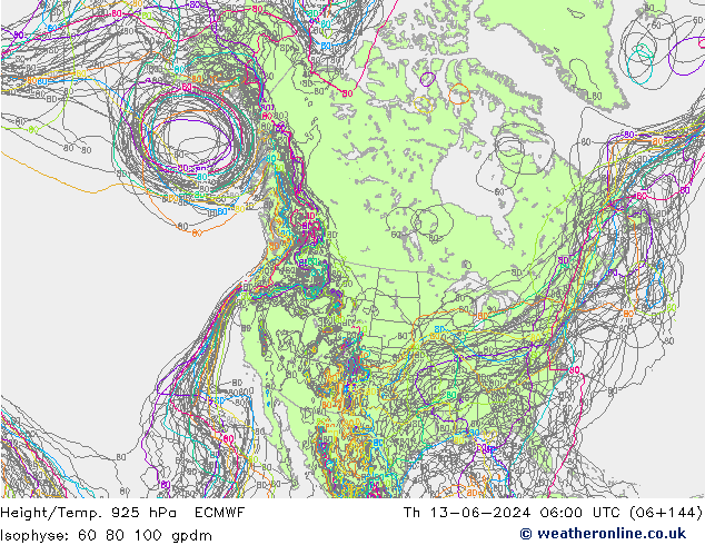 Height/Temp. 925 hPa ECMWF Th 13.06.2024 06 UTC