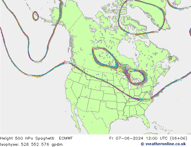 Height 500 hPa Spaghetti ECMWF Fr 07.06.2024 12 UTC