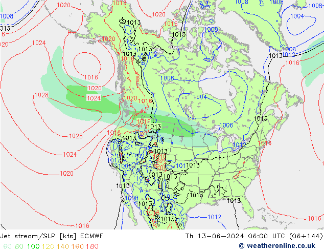 Jet stream/SLP ECMWF Th 13.06.2024 06 UTC